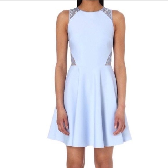 Ted Baker London Venma A Line Skater Dress Sz 2 / US 6 Ice Blue Lace Detail Back - Picture 1 of 7